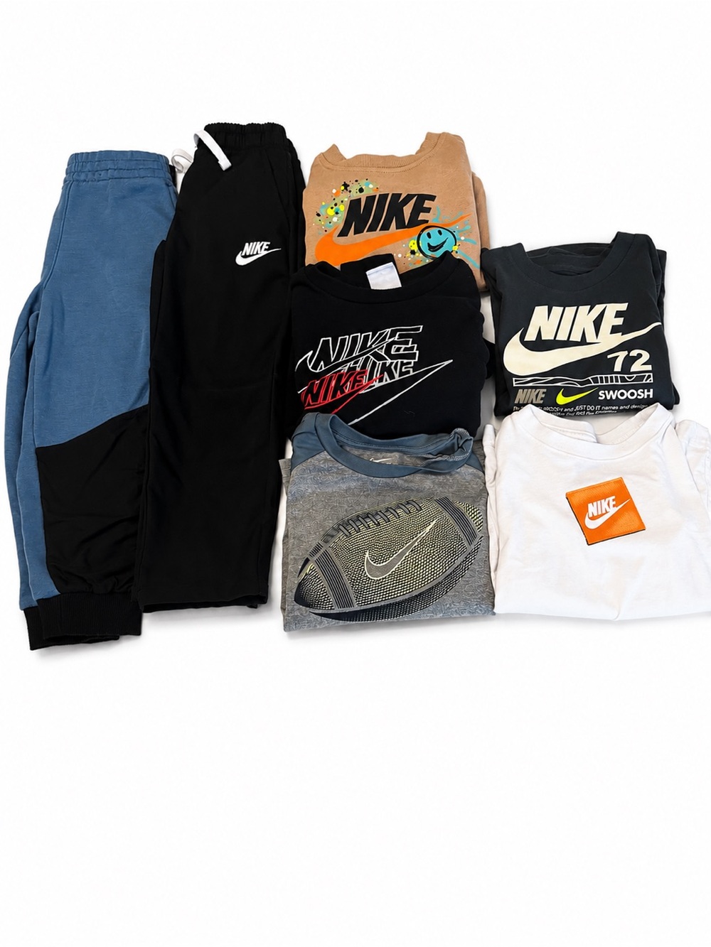 Nike Kids Sweatpants & Graphic Tops Bundle - Blue, Black, Tan, Gray, White
